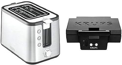 Krups KH442D10 Control Line Premium Toaster mit 6 Bräunungsstufen (720 Watt) edelstahl/schwarz & FDK 451 Sandwich-Toaster (850 Watt, Toastplatten 25 x 12 cm) schwarz von Krups