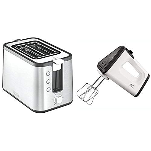 Krups KH442D10 Control Line Premium Toaster mit 6 Bräunungsstufen (720 Watt) edelstahl/schwarz & GN5021 Handmixer mit Turbostufe (500 Watt, 3 Mix 5500, Turbo-Quirle) weiß/schwarz von Krups