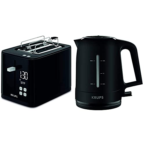 Krups KH6418 Smart'n Light Toaster | Zwei-Scheiben-Toaster | Digitaldisplay | 7 Bräunungsstufen | Schwarz & BW2448 Wasserkocher Pro Aroma | 1,6 L Fassungsvermögen | 2.400 W| Schwarz von Krups