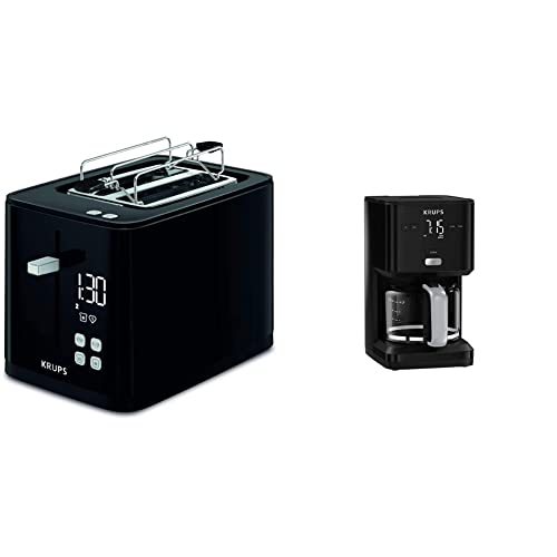 Krups KH6418 Smart'n Light Toaster | Zwei-Scheiben-Toaster | Digitaldisplay | 7 Bräunungsstufen | Schwarz & KM6008 Smart'n Light Kaffeemaschine | mit Timer |intuitives Display | 1,25 L von Krups
