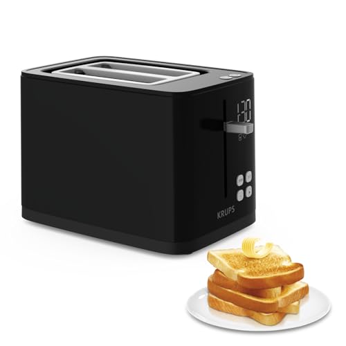 Krups KH641810 Smart'n Light Toaster, Zwei-Scheiben-Toaster, Digitaldisplay, 7 Bräunungsstufen, herausnehmbare Krümelschublade, Countdown, Anhebevorrichtung, Schwarz von Krups