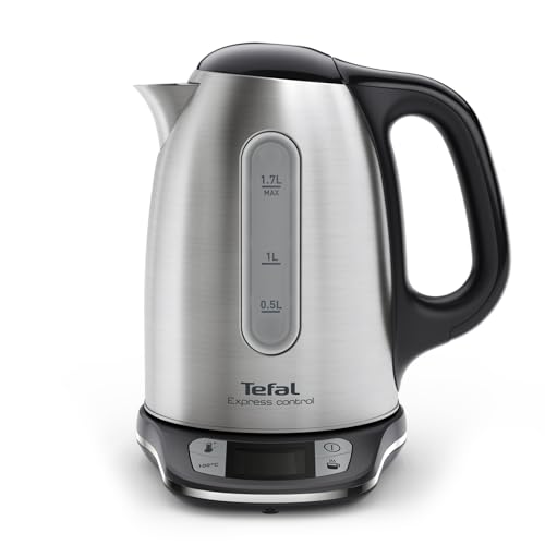 Tefal Kabelloser Wasserkocher aus Edelstahl, 1,7 l, 2400 W, 7 Temperaturen einstellbar von 60 bis 100°, Digitalbildschirm, Warmhalten 60 min, Express Control KI240D10 von Tefal