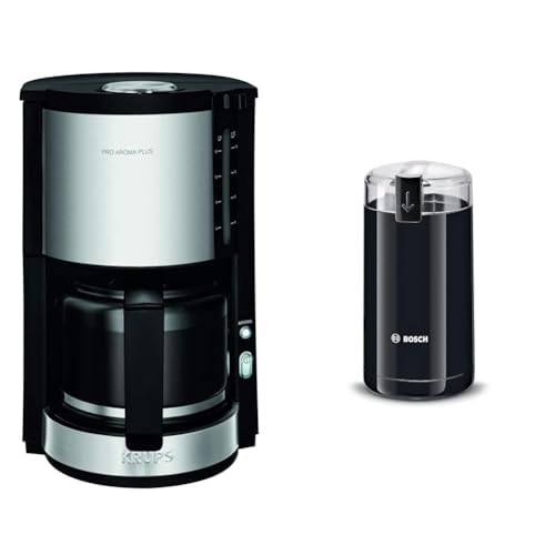 Krups KM3210 Pro Aroma Plus Filterkaffeemaschine | 10 Tassen & Bosch Hausgeräte TSM6A013B Kaffeemühle, Schwarz von Krups