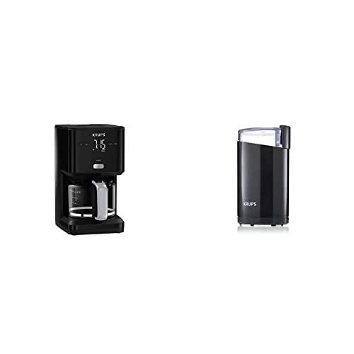 Krups KM6008 Smart'n Light Filterkaffeemaschine | intuitives Display | 1,25 L Schwarz & F20342 Kaffeemühle und Gewürzmühle in Einem | Mahlgrad variabel | 75g Füllmenge Schwarz von Krups