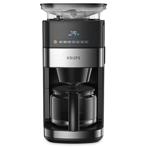 Krups KM8328 Grind Aroma Kaffeemaschine mit Mahlwerk | 24-Stunden-Timer | 180 g Bohnenbehälter | 1,25 L Fassungsvermögen für bis zu 15 Tassen Kaffee | Auto-Off-Funktion | 3 Mahlgrade | Schwarz von Krups