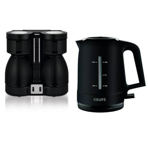 Krups KT8501 Doppel-Kaffeeautomat Duothek Thermo, schwarz & BW2448 Wasserkocher Pro Aroma, 1,6 L, 2,400 W mit beleuchtetem Ein-/Ausschalter, schwarz von Krups