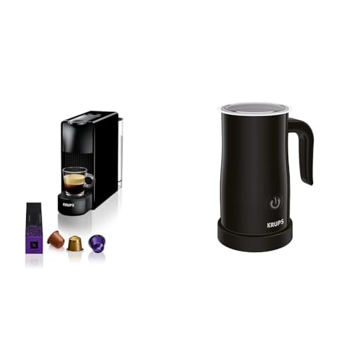 Krups Nespresso XN1108 Essenza Mini Kaffeekapselmaschine & Elektrischer Milchaufschäumer XL1008 | Bis zu 150 ml Aufschäumkapazität Einfache Bedienung auf Knopfdruck | 360 Grad drehbarer Boden Schwarz von Krups