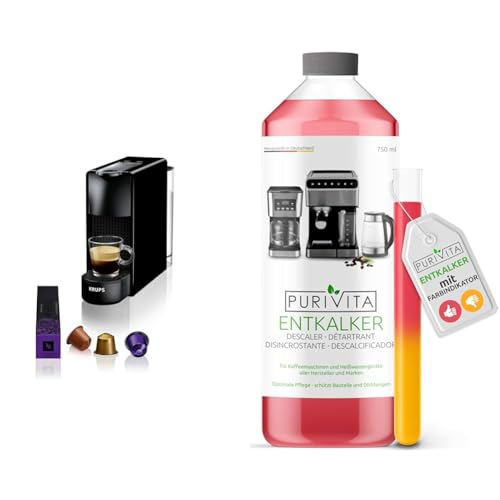 Krups Nespresso XN1108 Essenza Mini Kaffeekapselmaschine & Purivita - Universal Entkalker 750 ml für Kaffeevollautomaten - Für alle bekannten Marken geeignet von Krups