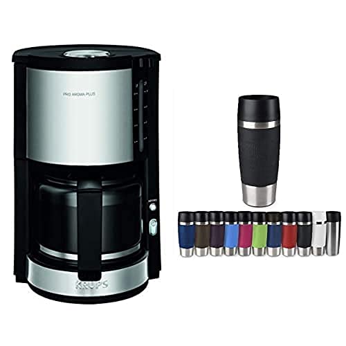 Krups Proaroma Plus Filterkaffeemaschine KM3210 | 10 Tassen | 1100 Watt | Schwarz mit Edelstahlapplikationen + Emsa 513361 Travel Mug Classic | Thermo-/Isolierbecher | Fassungsvermögen: 360 ml von Krups