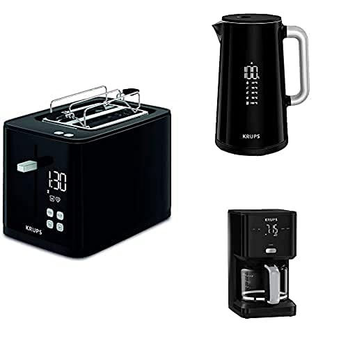 Krups Smart'n Light Frühstücks-Set |Toaster mit Countdown-Funktion |1,7L Wasserkocher mit 5 Temperaturstufen | 1,25L Filterkaffeemaschine mit Warmhaltefunktion |Geräte mit digitaler Anzeige | schwarz von Krups