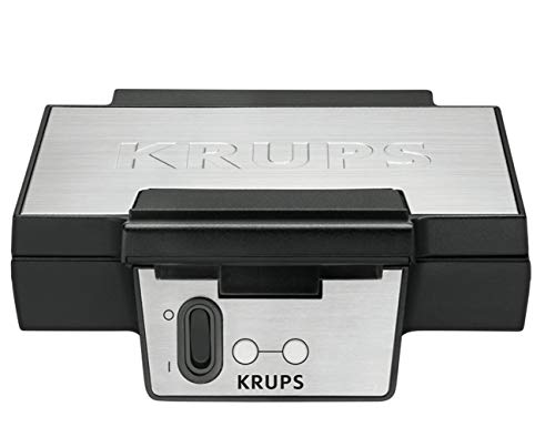 Krups Waffeleisen FDK251 | Doppelwaffeleisen | 2 Belgische Waffeln gleichzeitig | Antihaftbeschichtete Platten | für rechteckige | sicher dank isoliertem Griff | 850W | 6x12x12cm | Schwarz von Krups