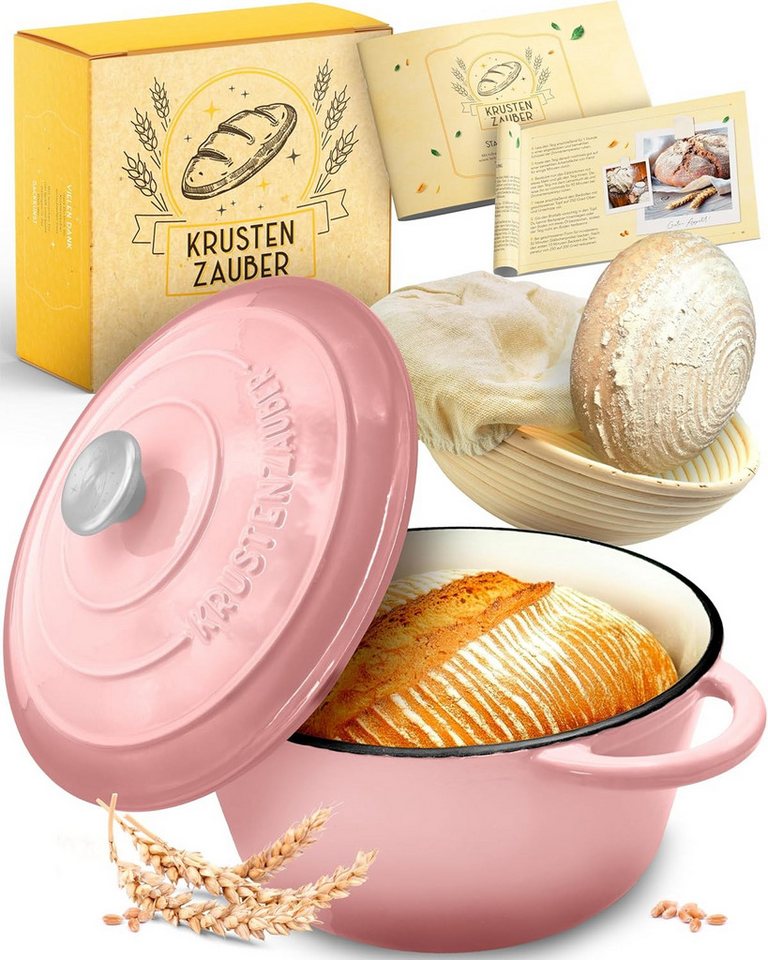 Krustenzauber Brotbackform Brotbackform Gusseisen Topf Brot Backen [inkl. Gärkorb] von Krustenzauber