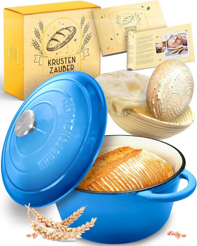 Krustenzauber Brotbackform Brotbackform Gusseisen Topf Brot Backen [inkl. Gärkorb] von Krustenzauber