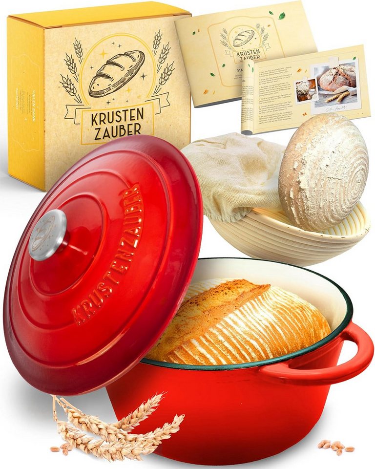 Krustenzauber Brotbackform Brotbackform Gusseisen Topf Brot Backen [inkl. Gärkorb] von Krustenzauber