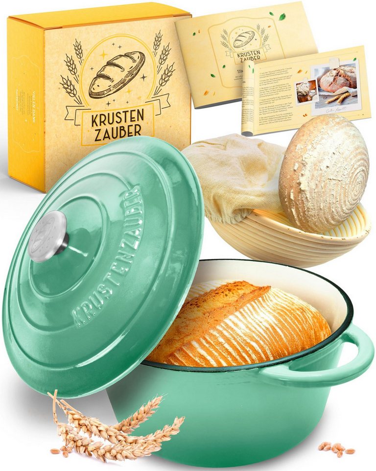 Krustenzauber Brotbackform Brotbackform Gusseisen Topf Brot Backen [inkl. Gärkorb] von Krustenzauber