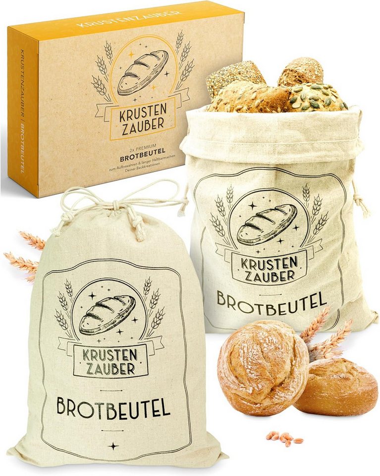 Krustenzauber Brottasche Leinen Brotbeutel im 2er oder 3er Set zur Brotaufbewahrung, (2-tlg) von Krustenzauber