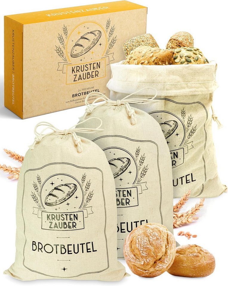 Krustenzauber Brottasche Leinen Brotbeutel im 2er oder 3er Set zur Brotaufbewahrung, (3-tlg) von Krustenzauber