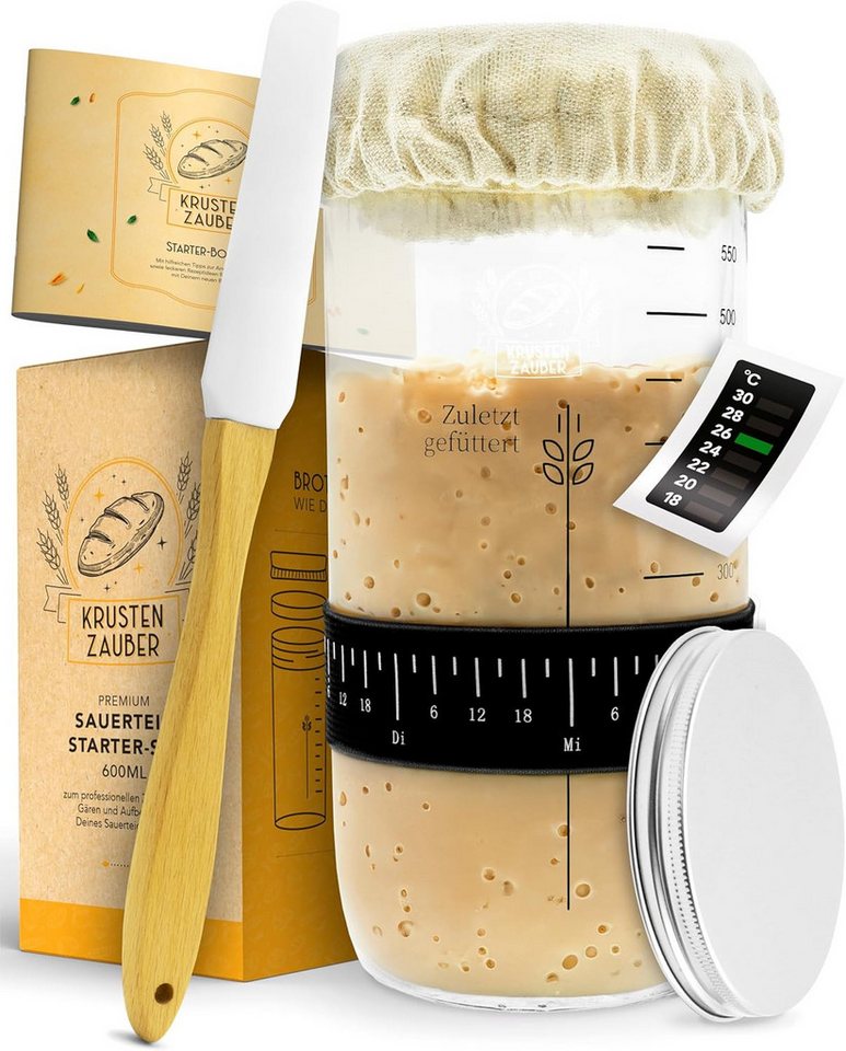 Krustenzauber Fermentationsglas Brotbackform Sauerteig Starter Set - Gärglas mit Spatel u. Thermometer, (1-tlg) von Krustenzauber