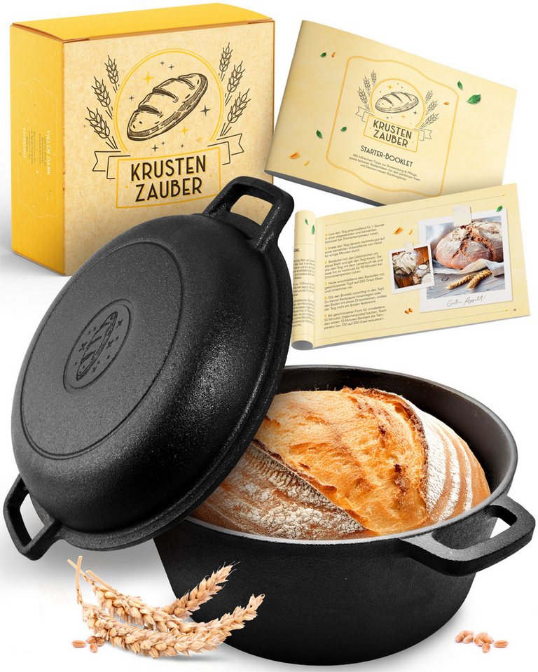 Krustenzauber Kasserolle Gusseisen Topf als Kochtopf, Schmortopf oder Brotbackform von Krustenzauber