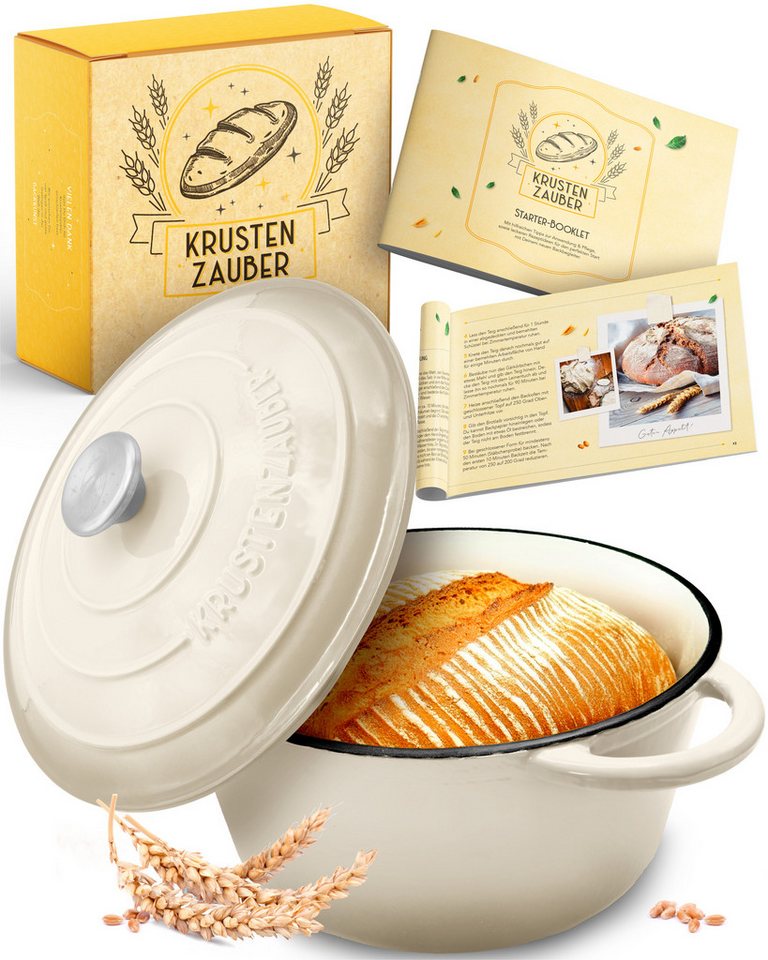 Krustenzauber Kasserolle Gusseisen Topf als Kochtopf, Schmortopf oder Brotbackform von Krustenzauber