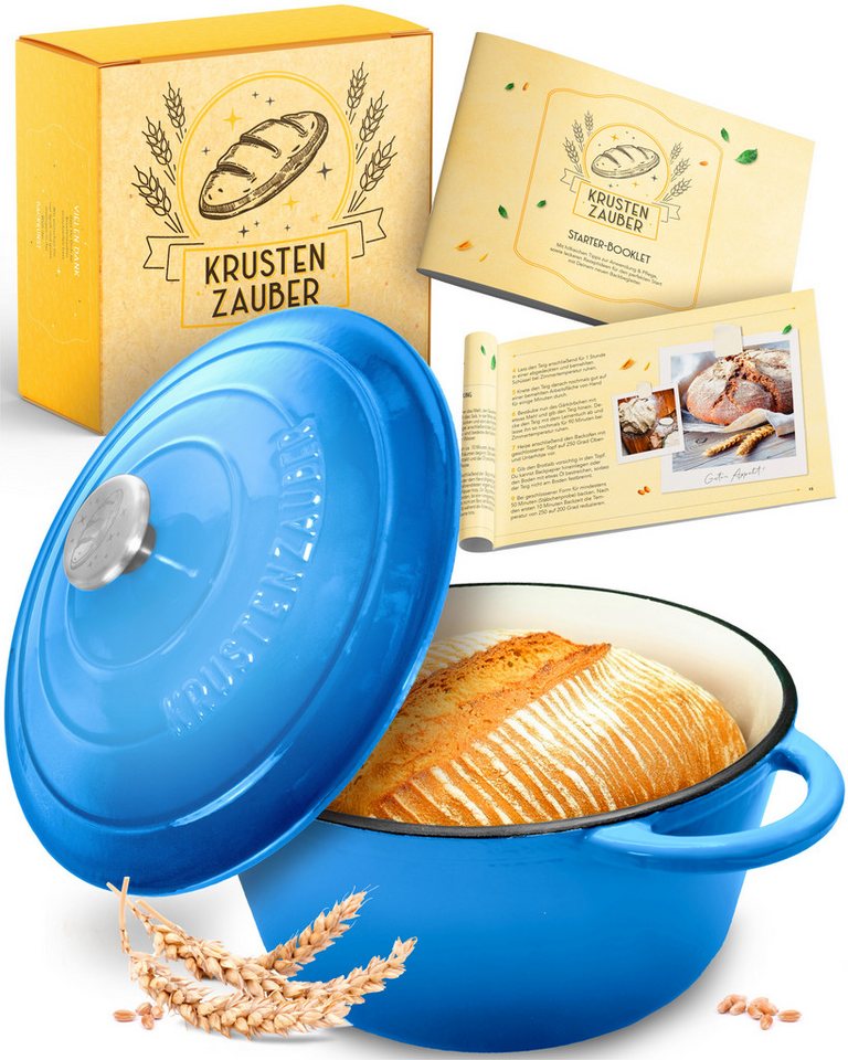 Krustenzauber Kasserolle Gusseisen Topf als Kochtopf, Schmortopf oder Brotbackform von Krustenzauber