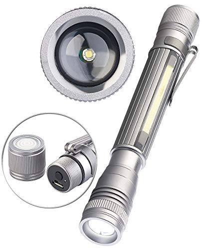 KryoLights Taschenlampe aufladbar: 2in1-Profi Akku-Pen-Light & Arbeitsleuchte mit COB-LEDs, USB, 110 lm (Taschenlampe mit Magnet, Taschenlampe klein, Wasserdichte Taschen) von KryoLights