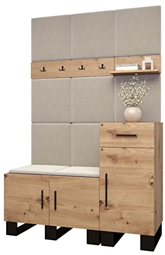 MEBLE KRYSPOL Garderobe Artin Set 5 mit gepolsterten Paneelen Industriell Design (Artisan Eiche + Manila 02 (Creme)) von MEBLE KRYSPOL