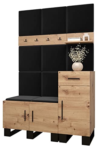 MEBLE KRYSPOL Garderobe Artin Set 5 mit gepolsterten Paneelen Industriell Design (Artisan Eiche + Manila 18 (Schwarz)) von MEBLE KRYSPOL