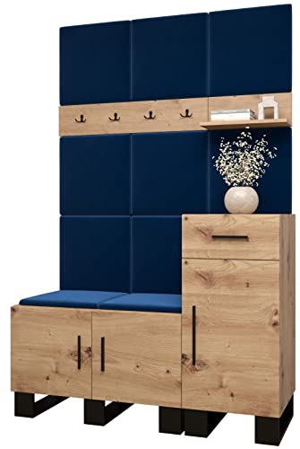 MEBLE KRYSPOL Garderobe Artin Set 5 mit gepolsterten Paneelen Industriell Design (Artisan Eiche + Manila 26 (Blau)) von MEBLE KRYSPOL