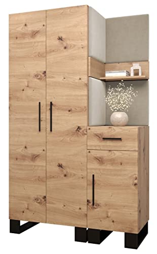 MEBLE KRYSPOL Garderobe Artin Set 6 mit gepolsterten Paneelen Industriell Design (Artisan Eiche + Manila 02 (Creme)) von MEBLE KRYSPOL