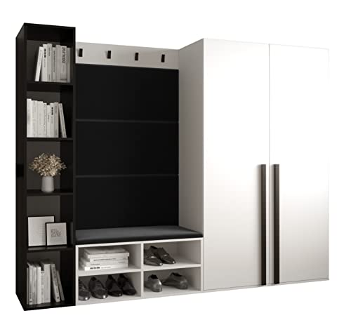 MEBLE KRYSPOL Garderobe MIRO Set 4 mit gepolsterten Paneelen Modern Design (Manila 18 (Schwarz), Weiß Matt + Schwarz Matt) von MEBLE KRYSPOL