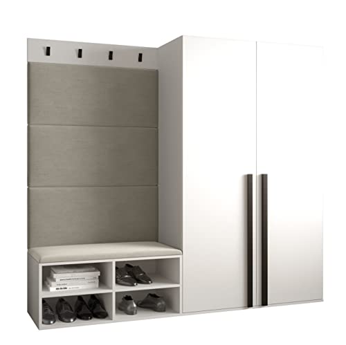 MEBLE KRYSPOL Garderobe MIRO Set 5 mit gepolsterten Paneelen Modern Design (Manila 02 (Creme), Weiß Matt + Schwarz Matt) von MEBLE KRYSPOL