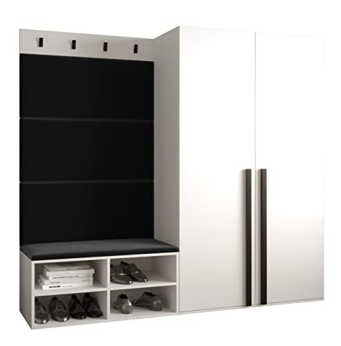 MEBLE KRYSPOL Garderobe MIRO Set 5 mit gepolsterten Paneelen Modern Design (Manila 18 (Schwarz), Weiß Matt + Schwarz Matt) von MEBLE KRYSPOL