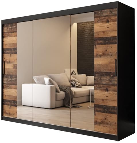 KRYSPOL Schiebetürenschrank Old Style T2 250 cm Kleiderschrank mit Spiegel Einlegeboden Schlafzimmer- Wohnzimmerschrank Schiebetüren Modern Design (Schubladen: 0) von MEBLE KRYSPOL