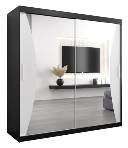 MEBLE KRYSPOL Kleiderschrank mit Spiegel Monaco - Garderobenschrank - Schrank Schlafzimmer - Mehrzweckschrank Zwei Schiebetüren - Regalen - Flur Möbel - Kleiderstange Schrank - Allzweckschrank von MEBLE KRYSPOL