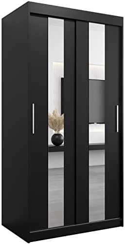 MEBLE KRYSPOL Pole 100 Schlafzimmerschrank mit Zwei Schiebetüren, Spiegel, Kleiderstange und Regalen – 100x200x62cm - Mattschwarz von MEBLE KRYSPOL