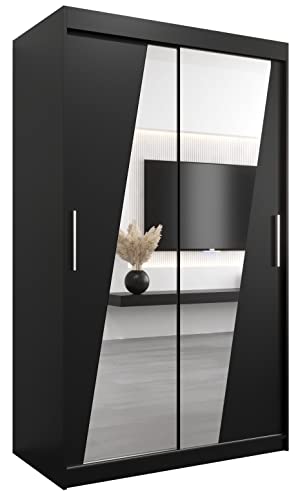 MEBLE KRYSPOL Rhomb120 Schlafzimmerschrank mit Zwei Schiebetüren, Spiegel, Kleiderstange und Regalen – 120x200x62cm - Mattschwarz von MEBLE KRYSPOL