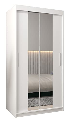 MEBLE KRYSPOL Kleiderschrank mit Spiegel Tokyo 1 - Garderobenschrank - Schrank Schlafzimmer - Mehrzweckschrank Zwei Schiebetüren - Regalen - Flur Möbel - Kleiderstange Schrank - Allzweckschrank von MEBLE KRYSPOL