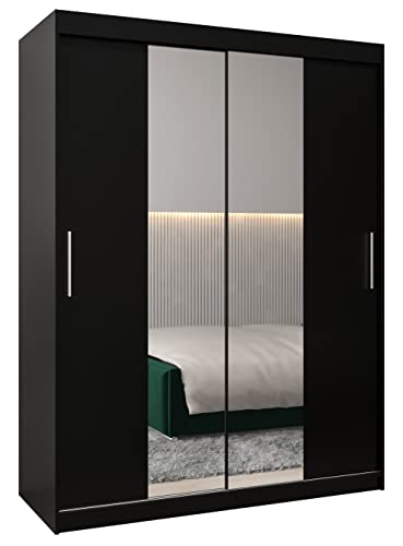 MEBLE KRYSPOL Tokyo 1 150 Schlafzimmerschrank mit Zwei Schiebetüren, Spiegel, Kleiderstange und Regalen – 150x200x62cm - Mattschwarz von MEBLE KRYSPOL