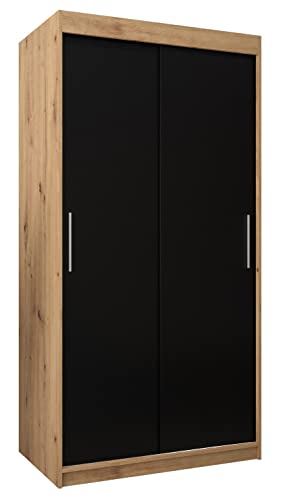 MEBLE KRYSPOL Tokyo 100 Schlafzimmerschrank mit Zwei Schiebetüren – moderner Aufbewahrungsschrank mit Kleiderstange und Regalen – 100x200x62cm - Artisan + Mattschwarz von MEBLE KRYSPOL