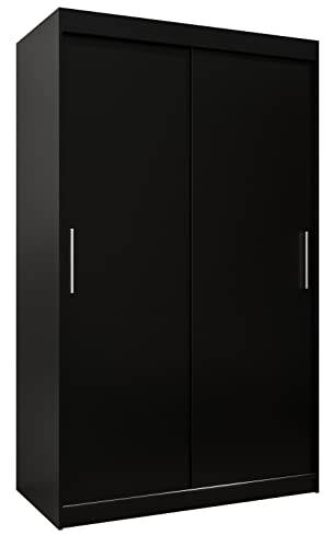 MEBLE KRYSPOL Tokyo 120 Kleiderschrank mit Zwei Schiebetüren für Schlafzimmer – moderner Aufbewahrungsschrank mit Kleiderstange und Regalen – 120x200x62cm - Mattschwarz von MEBLE KRYSPOL