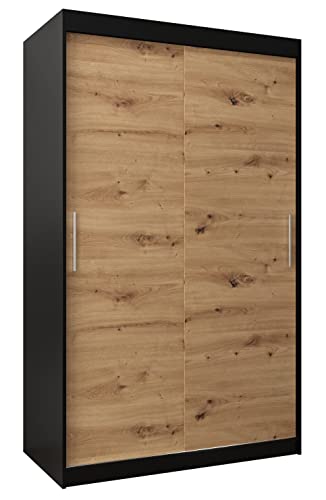 MEBLE KRYSPOL Tokyo 120 Kleiderschrank mit Zwei Schiebetüren für Schlafzimmer – moderner Aufbewahrungsschrank mit Kleiderstange und Regalen – 120x200x62cm - Mattschwarz + Artisan von MEBLE KRYSPOL