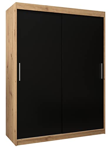 MEBLE KRYSPOL Tokyo 150 Kleiderschrank mit Zwei Schiebetüren für Schlafzimmer – moderner Aufbewahrungsschrank mit Kleiderstange und Regalen – 150x200x62cm - Artisan + Mattschwarz von MEBLE KRYSPOL