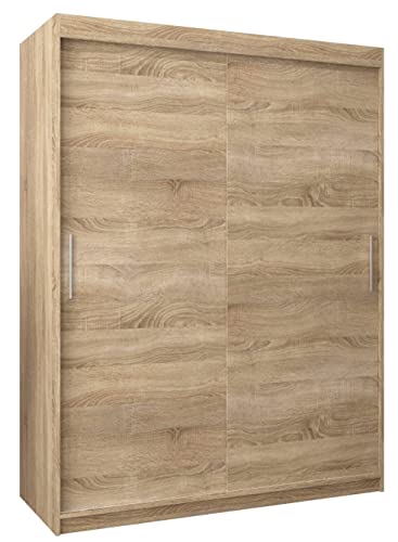 MEBLE KRYSPOL Tokyo 150 Kleiderschrank mit Zwei Schiebetüren für Schlafzimmer – moderner Aufbewahrungsschrank mit Kleiderstange und Regalen – 150x200x62cm - Sonoma von MEBLE KRYSPOL