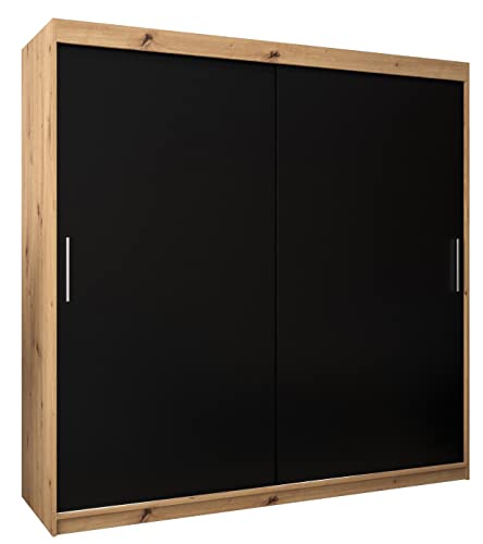 MEBLE KRYSPOL Tokyo 200 Kleiderschrank mit Zwei Schiebetüren für Schlafzimmer – moderner Aufbewahrungsschrank mit Kleiderstange und Regalen – 200x200x62cm - Artisan + Mattschwarz von MEBLE KRYSPOL