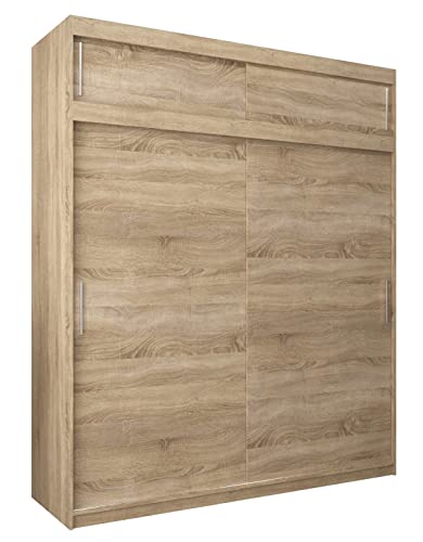 MEBLE KRYSPOL Tokyo 200 Kleiderschrank mit Zwei Schiebetüren für Schlafzimmer – moderner Aufbewahrungsschrank mit Kleiderstange und Regalen – 200x240x62cm - Sonoma mit Verlängerung von MEBLE KRYSPOL