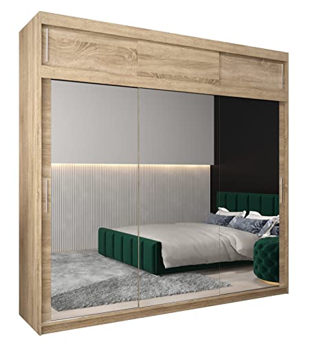 MEBLE KRYSPOL Tokyo 3 250 Schlafzimmerschrank mit DREI Schiebetüren, Spiegel, Kleiderstange und Regalen – 250x240x62cm - Sonoma mit Verlängerung von MEBLE KRYSPOL