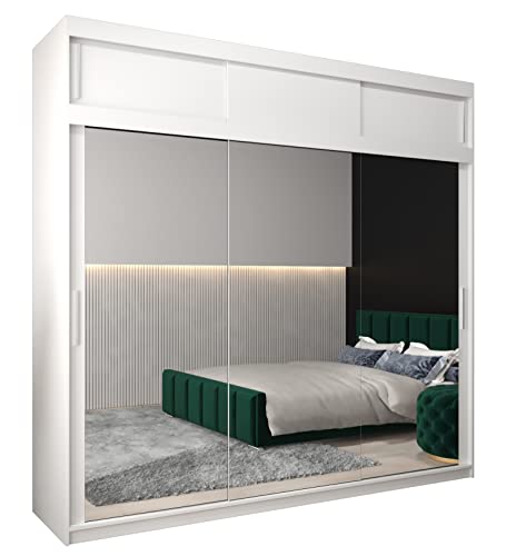 MEBLE KRYSPOL Tokyo 3 250 Schlafzimmerschrank mit DREI Schiebetüren, Spiegel, Kleiderstange und Regalen – 250x240x62cm - Mattweiß mit Verlängerung von MEBLE KRYSPOL