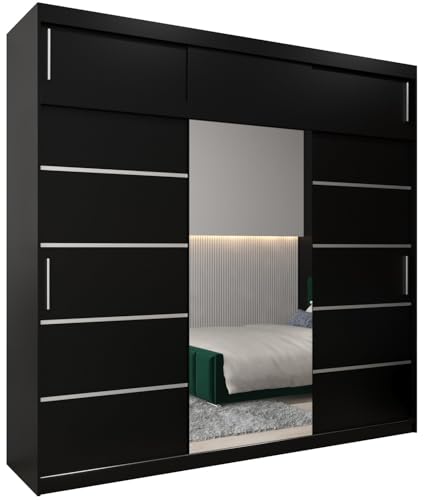 MEBLE KRYSPOL Kleiderschrank mit Spiegel Verona 2 - Garderobenschrank - Schrank Schlafzimmer - Mehrzweckschrank DREI Schiebetüren - Regalen - Flur Möbel - Kleiderstange Schrank - Allzweckschrank von MEBLE KRYSPOL