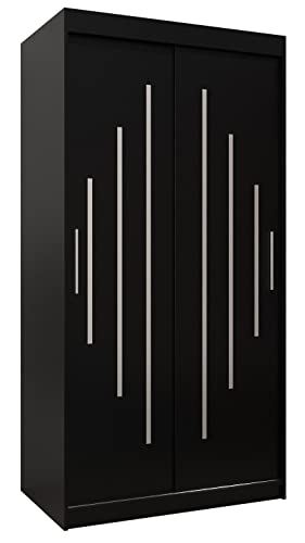 Kryspol Schwebetürenschrank York 100 cm Kleiderschrank mit Kleiderstange und Einlegeboden Schlafzimmer- Wohnzimmerschrank Schiebetüren Modern Design (Schwarz) von MEBLE KRYSPOL